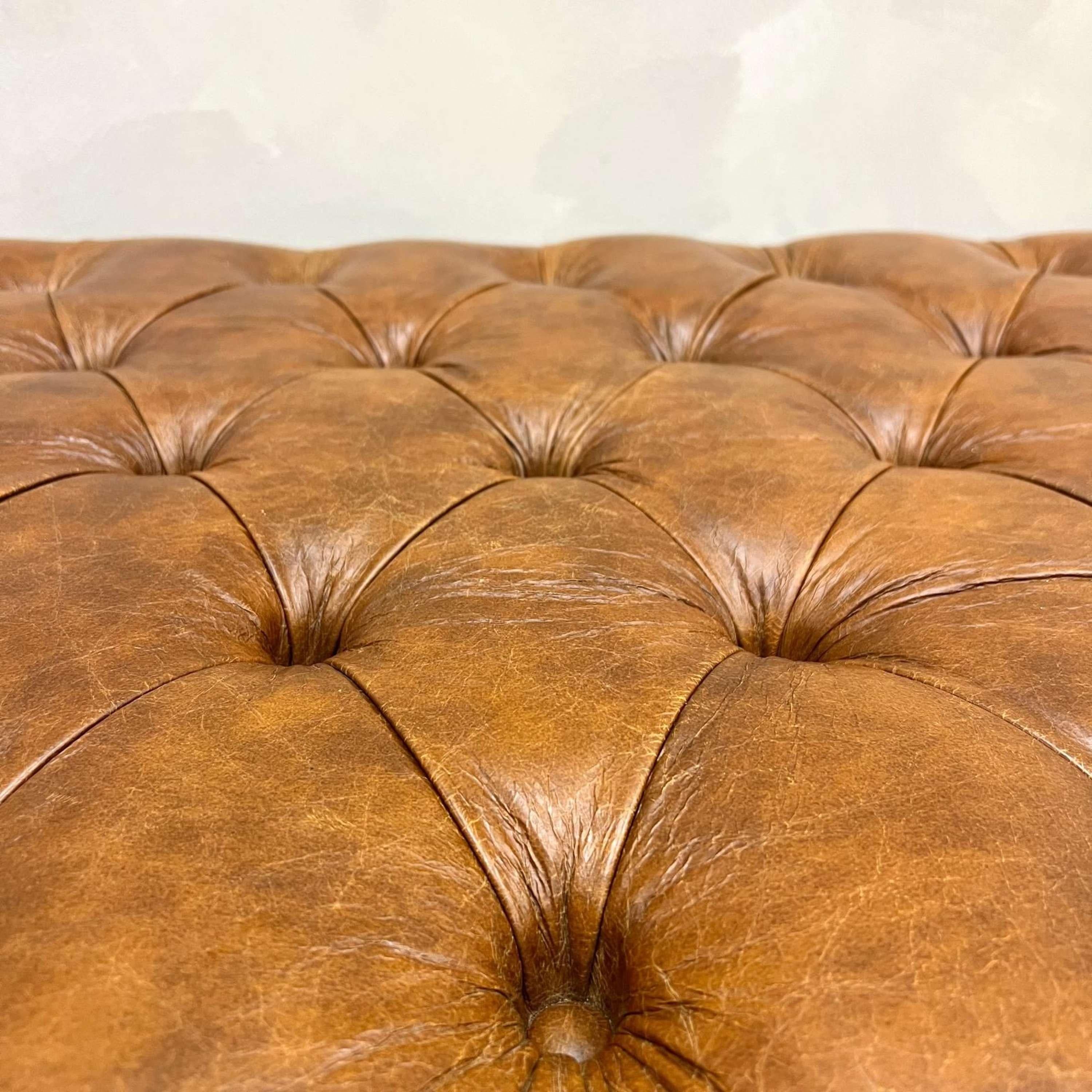 Tan Leather Buttoned Footstool 2