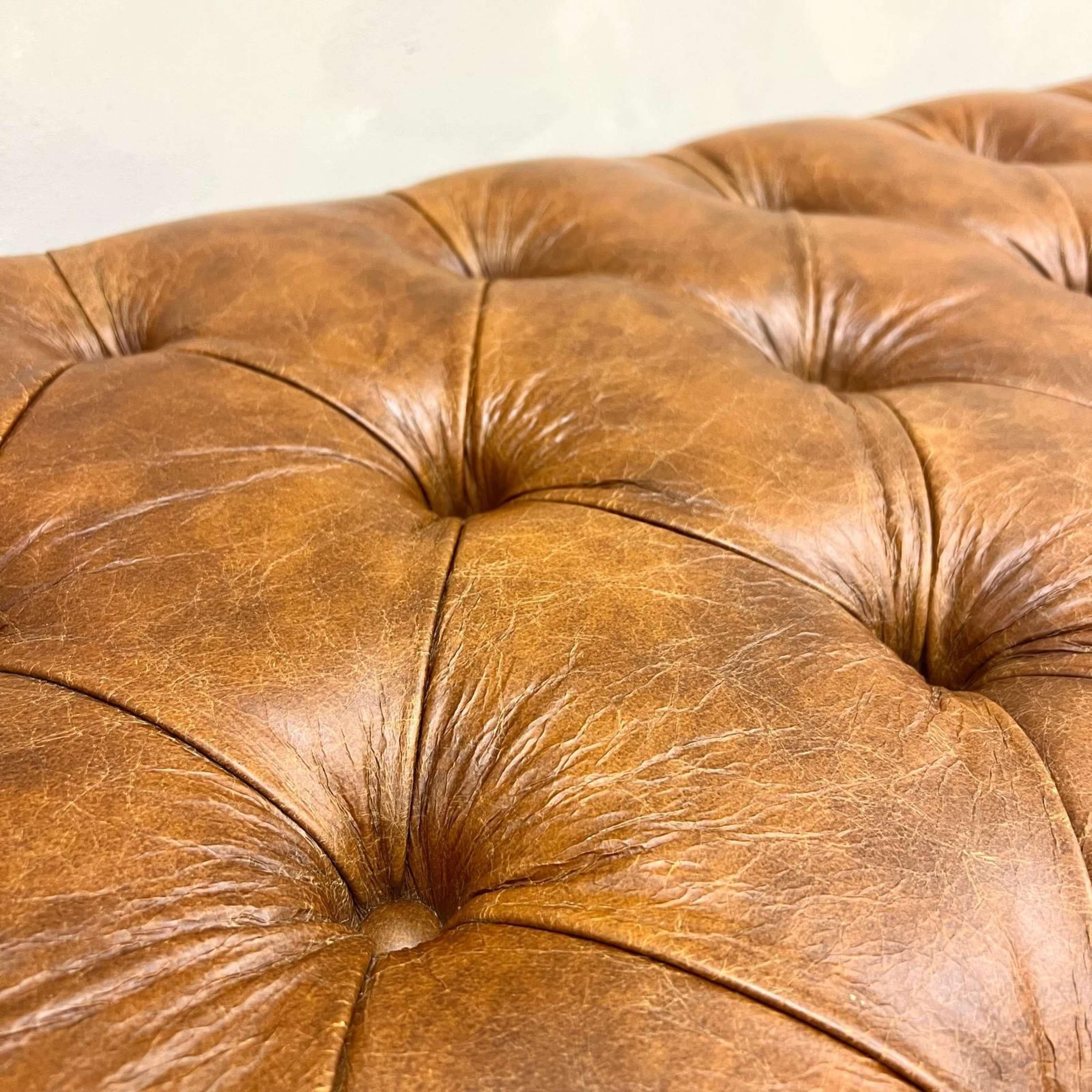 Tan Leather Buttoned Footstool 3