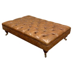Tan Leather Buttoned Footstool