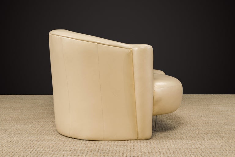 Tan Leather Cloud Style Sofa with Lucite Leg by Weiman, c 1980s, Signed For Sale 4