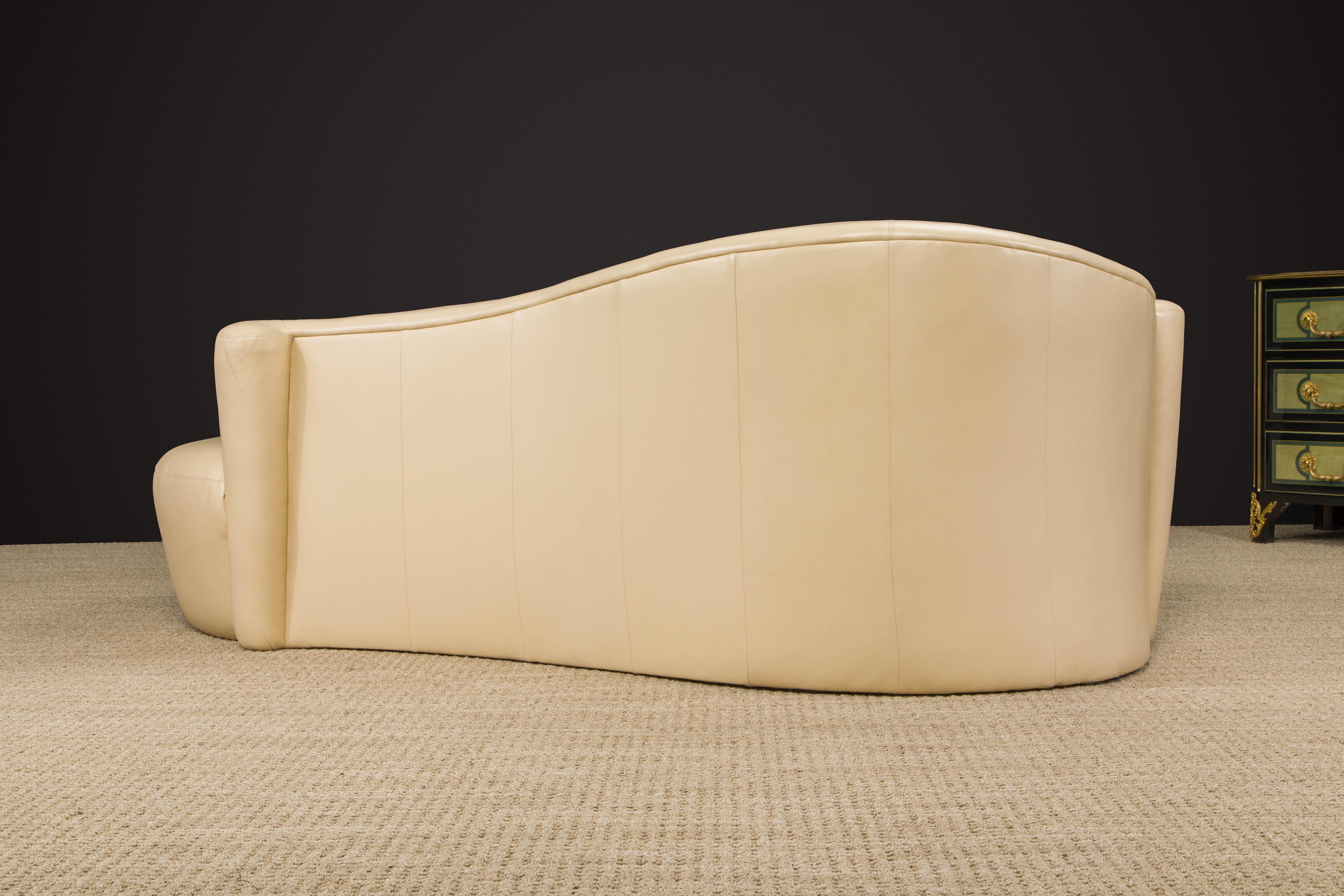 Tan Leather Cloud Style Sofa with Lucite Leg by Weiman, c 1980s, Signed For Sale 3