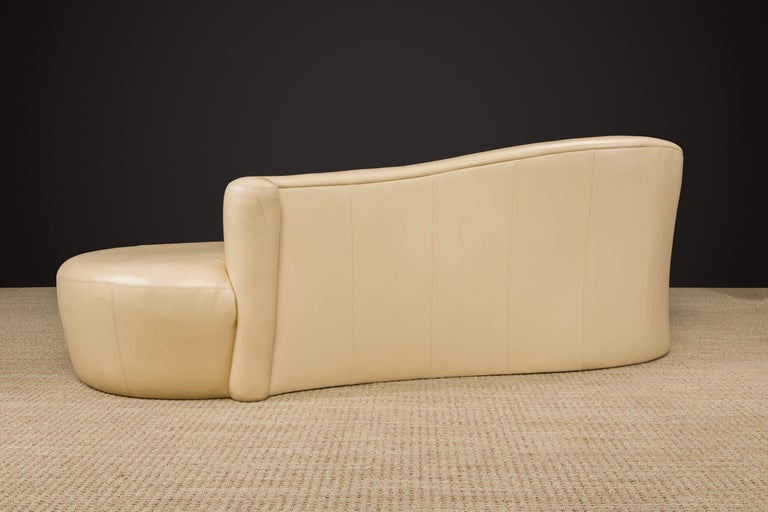 Tan Leather Cloud Style Sofa with Lucite Leg by Weiman, c 1980s, Signed For Sale 7