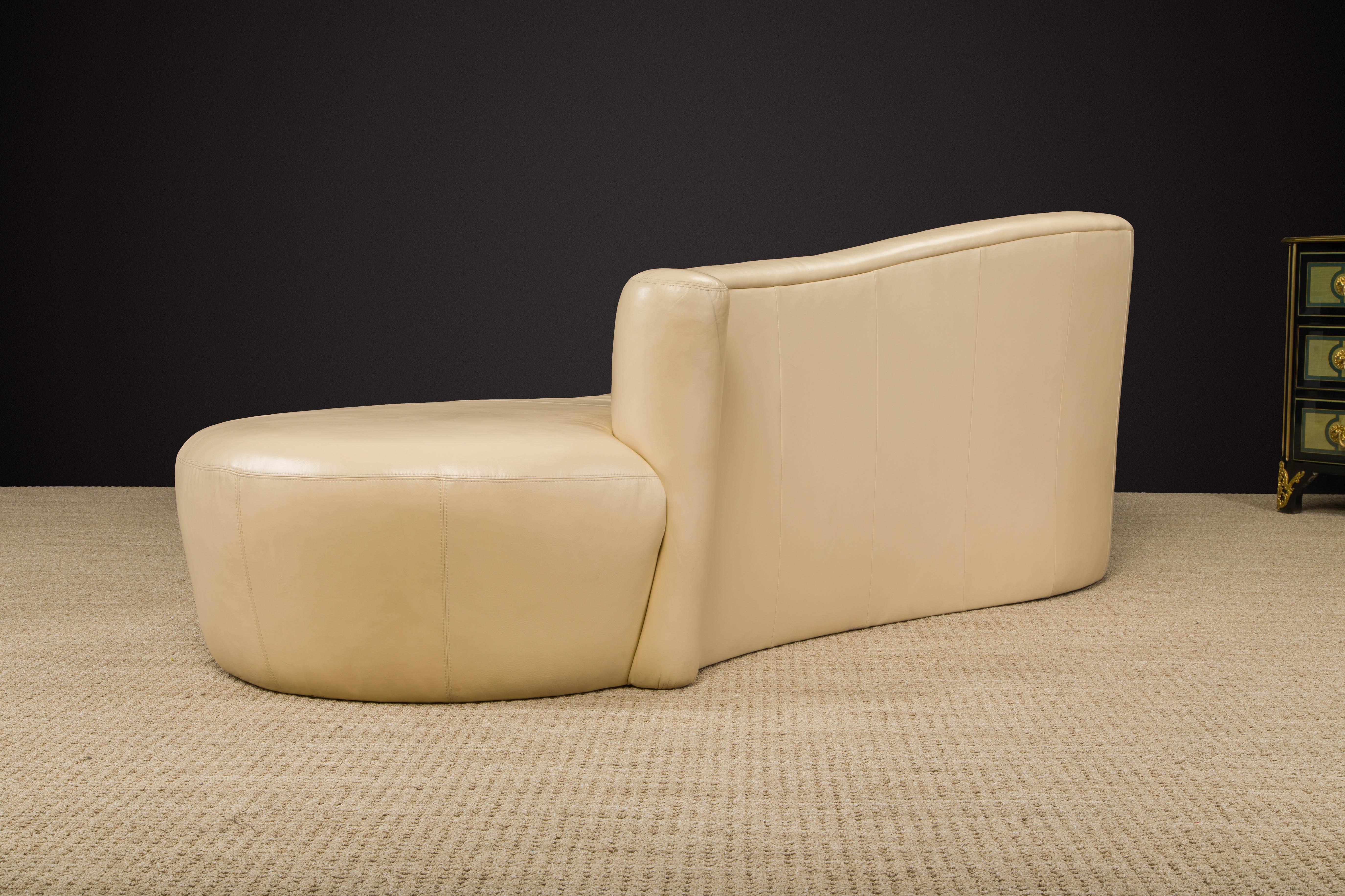 Tan Leather Cloud Style Sofa with Lucite Leg by Weiman, c 1980s, Signed For Sale 5
