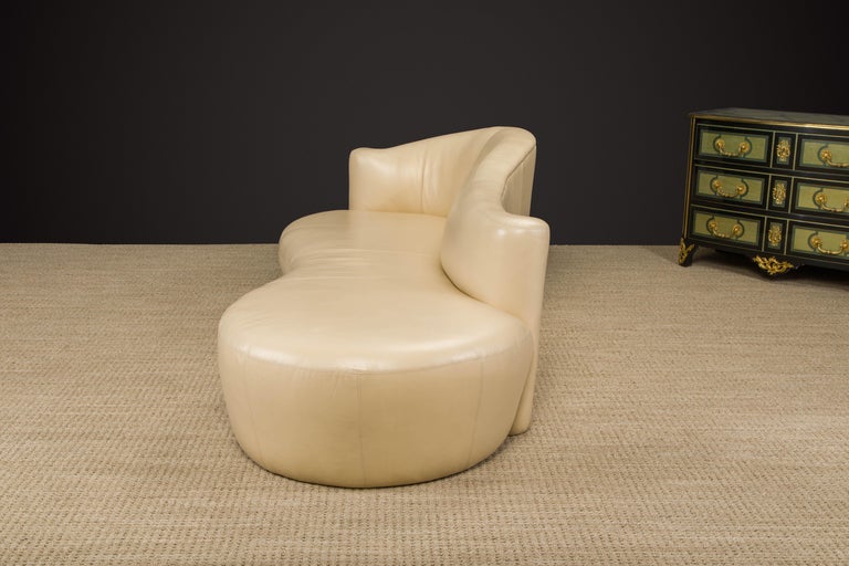 Tan Leather Cloud Style Sofa with Lucite Leg by Weiman, c 1980s, Signed For Sale 9