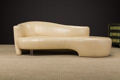 Tan Leather Cloud Style Sofa with Lucite Leg by Weiman, c 1980s, Signed
