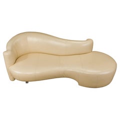 Tan Leather Cloud Style Sofa with Lucite Leg by Weiman, c 1980s, Signed