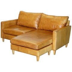 Tan Leather Corner 2-Seat Sofa or Sofa Chaise Changeable Footstool Swap Sides