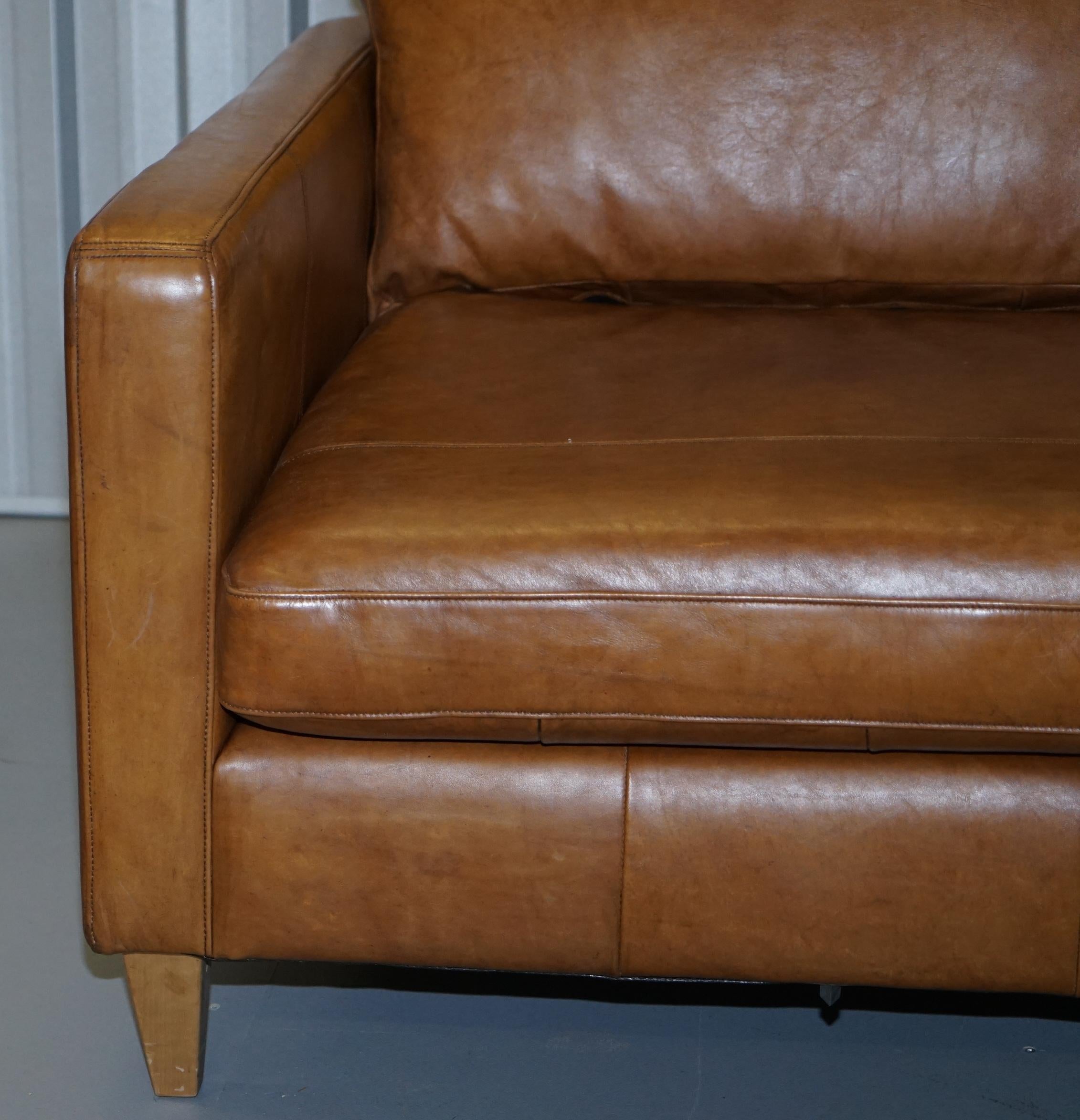 Tan Leather Corner 2-Seat Sofa or Sofa Chaise Changeable Footstool Swap Sides 1