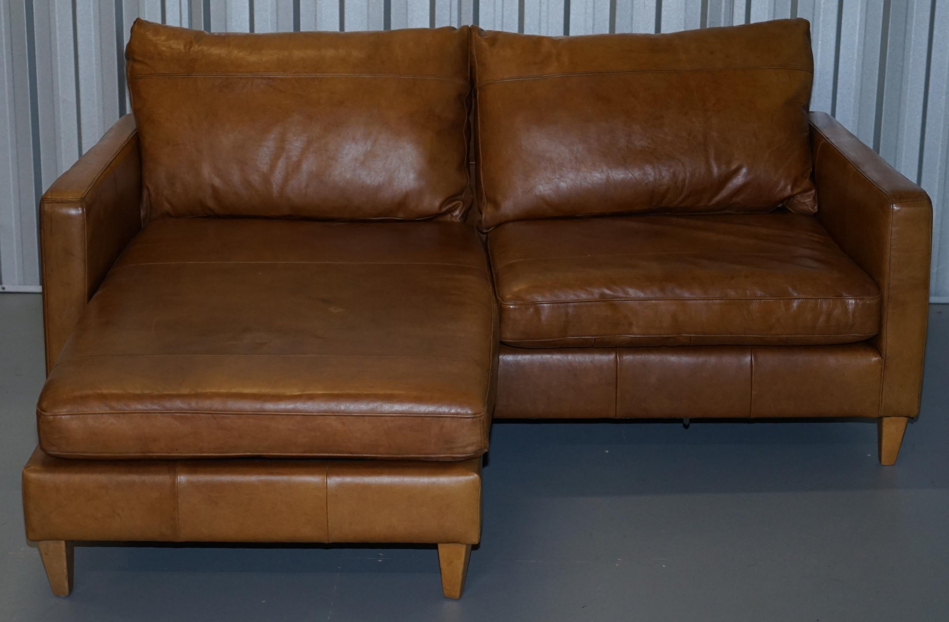 Tan Leather Corner 2-Seat Sofa or Sofa Chaise Changeable Footstool Swap Sides 3