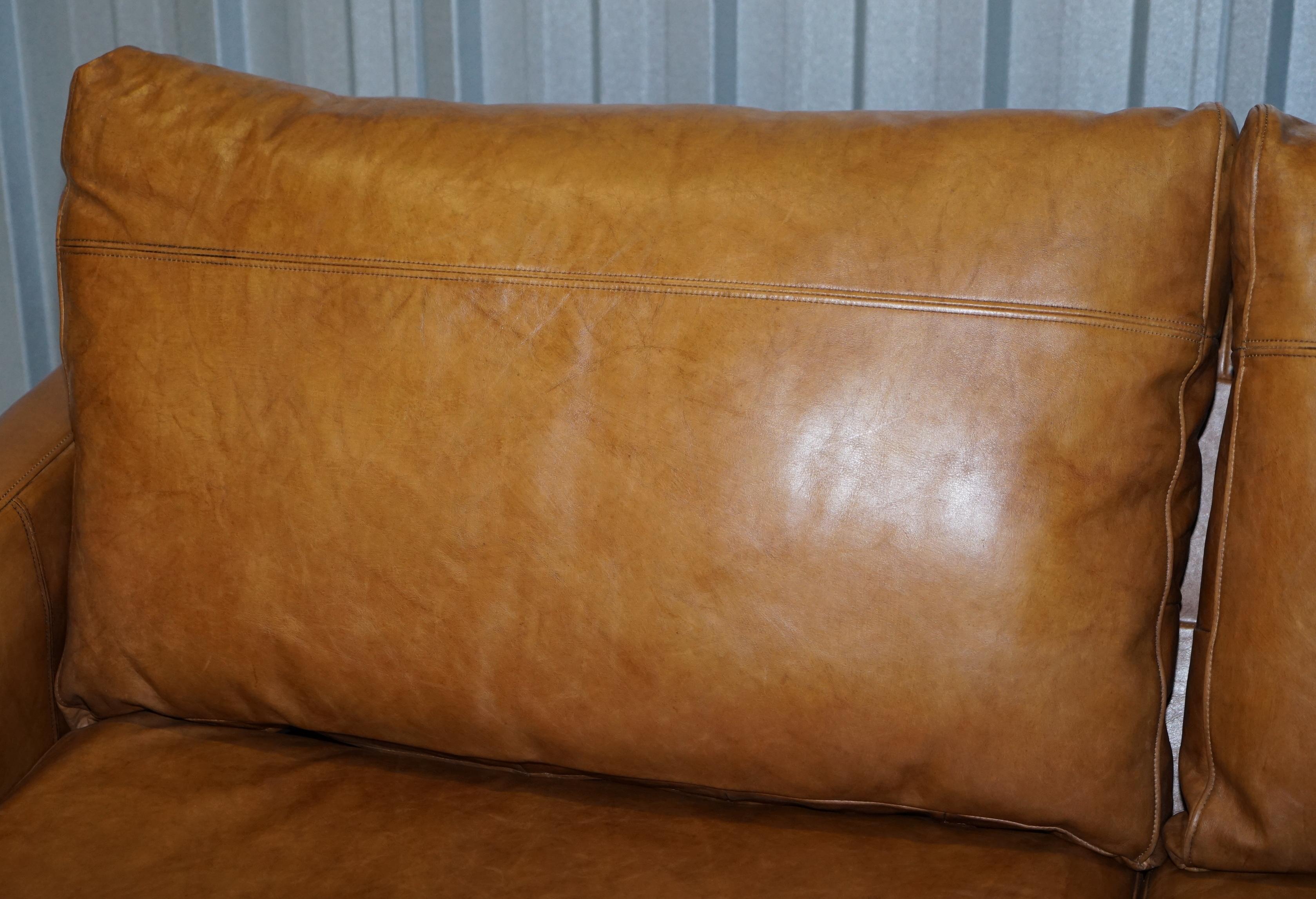 Modern Tan Leather Corner 2-Seat Sofa or Sofa Chaise Changeable Footstool Swap Sides