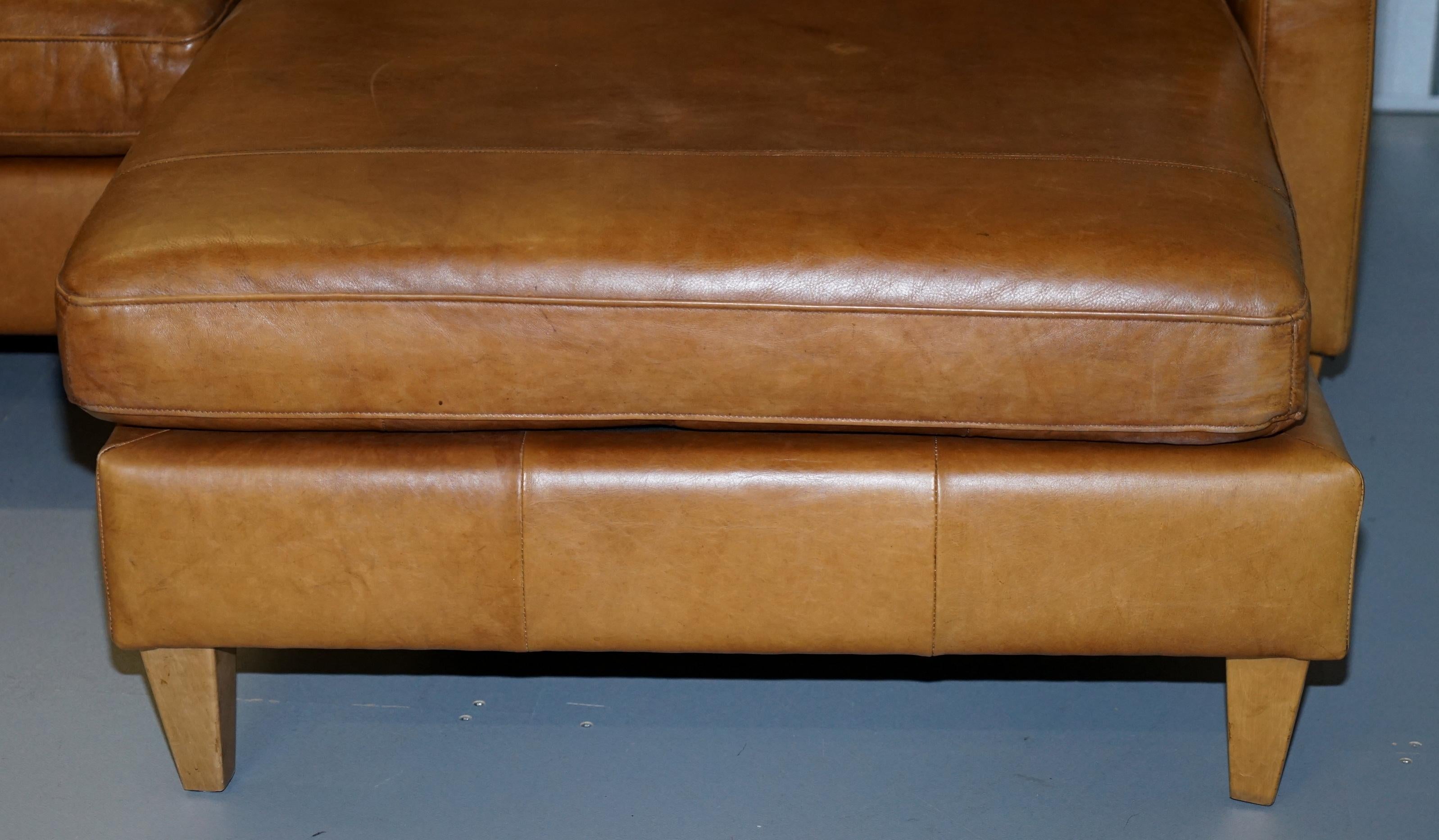Contemporary Tan Leather Corner 2-Seat Sofa or Sofa Chaise Changeable Footstool Swap Sides