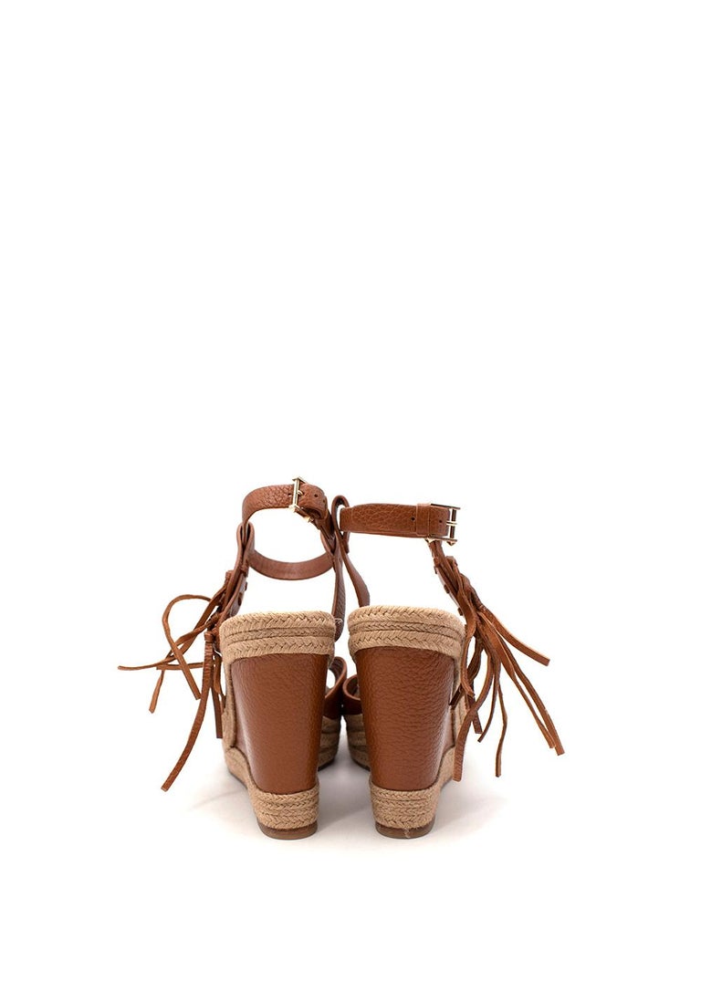 Tan Leather & Jute Wedge Heeled Espadrille Sandals In New Condition In London, GB