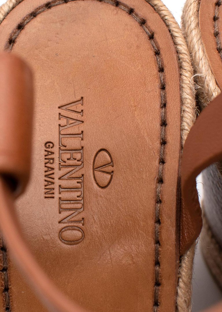Tan Leather & Jute Wedge Heeled Espadrille Sandals 2