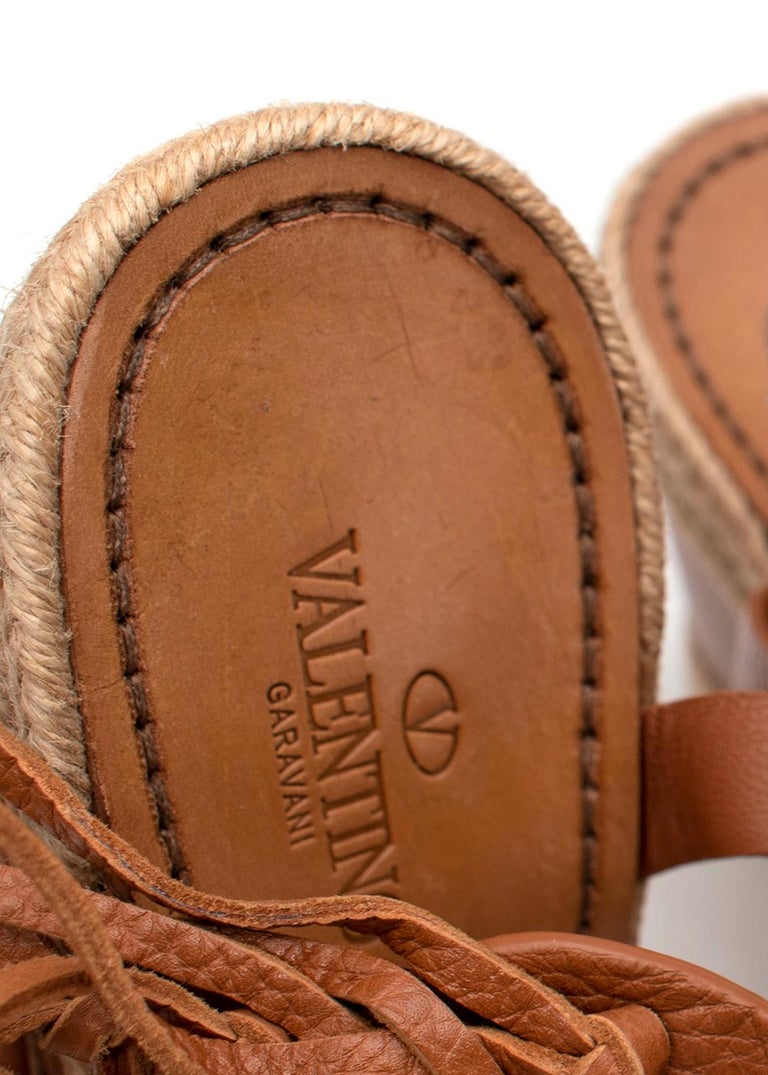 Tan Leather & Jute Wedge Heeled Espadrille Sandals 3