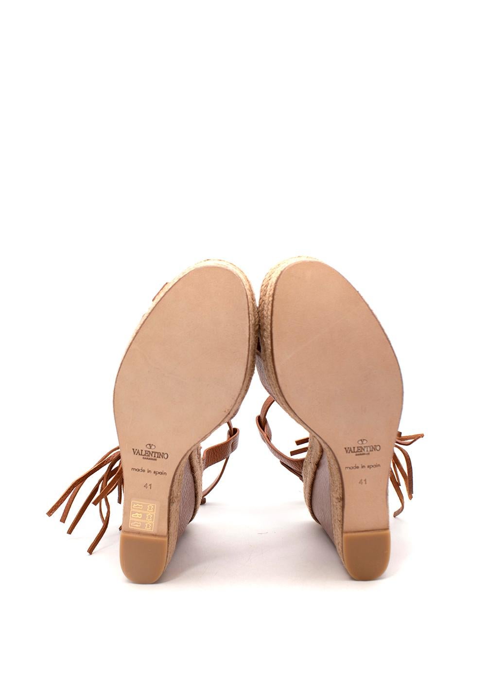 Tan Leather & Jute Wedge Heeled Espadrille Sandals For Sale 4