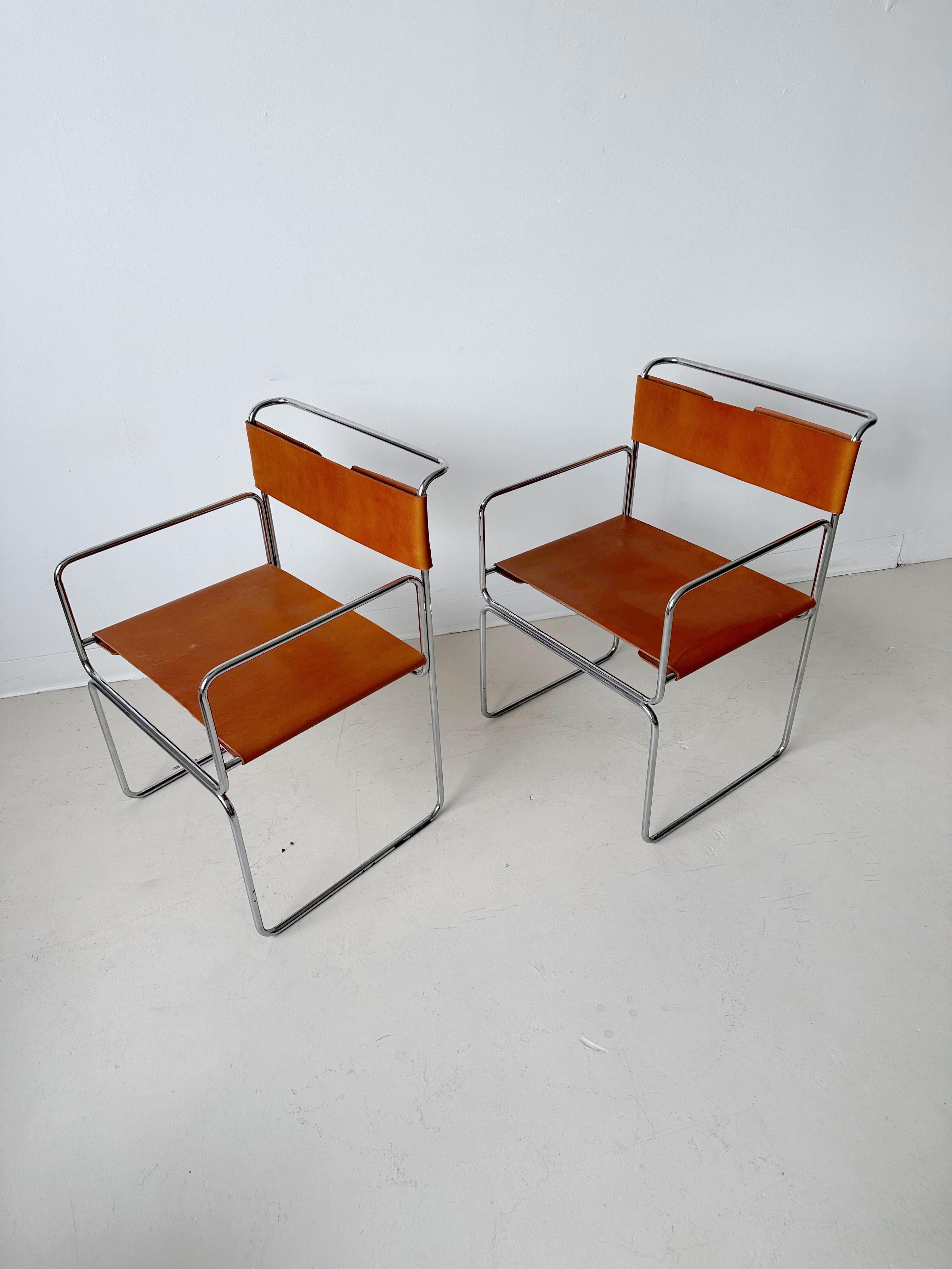 Tan Leather Libellula Chairs by Giovanni Carini for Planula, 70's For Sale 6