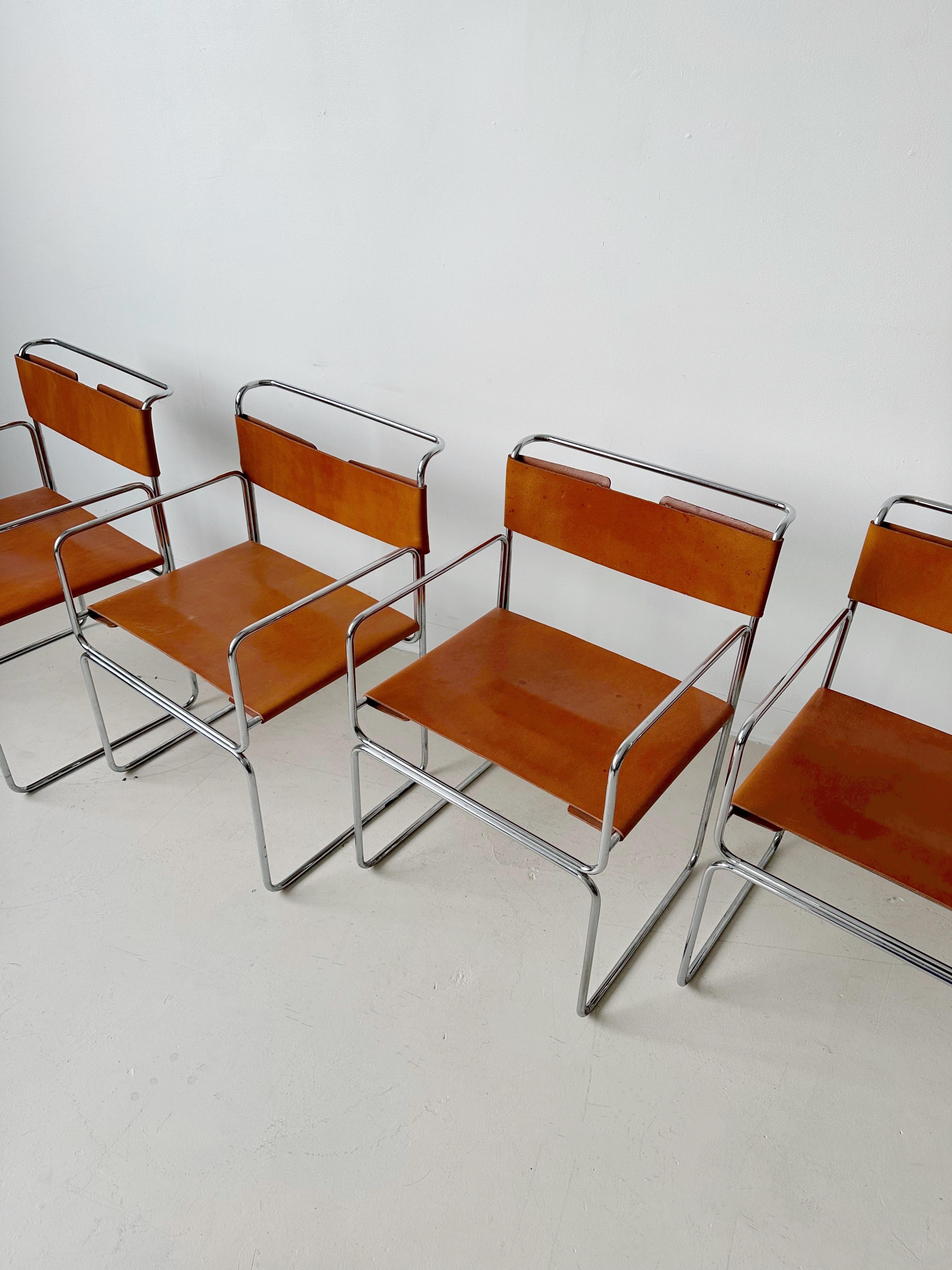 Tan Leather Libellula Chairs by Giovanni Carini for Planula, 70's For Sale 7