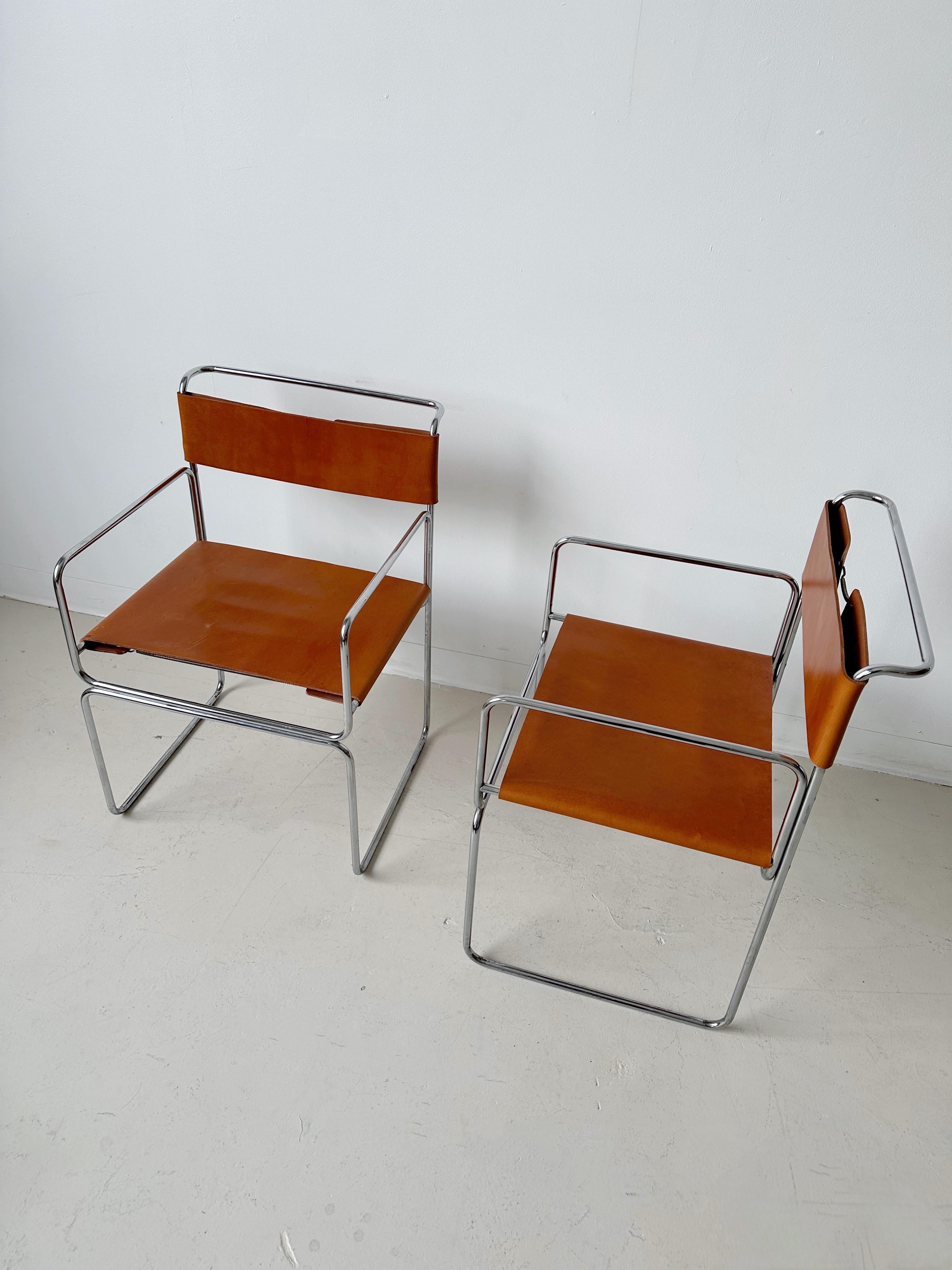 4 Steel & Tan Leather Libellula Chairs by Giovanni Carini for Planula, 70's

Price is for the set

//

Dimensions:
21”W x 22”D x 30”H  each

Seat height 17