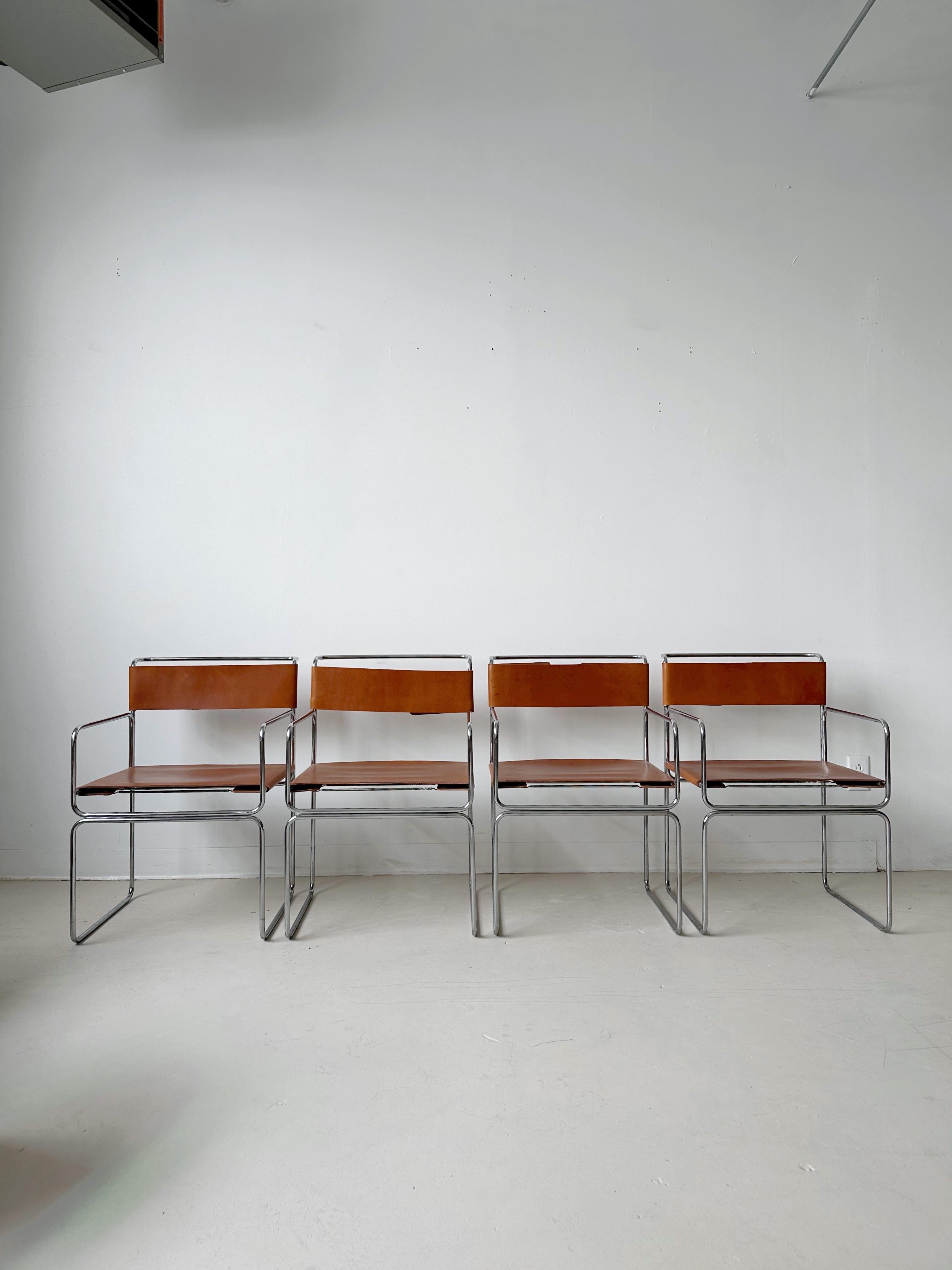 Modern Tan Leather Libellula Chairs by Giovanni Carini for Planula, 70's