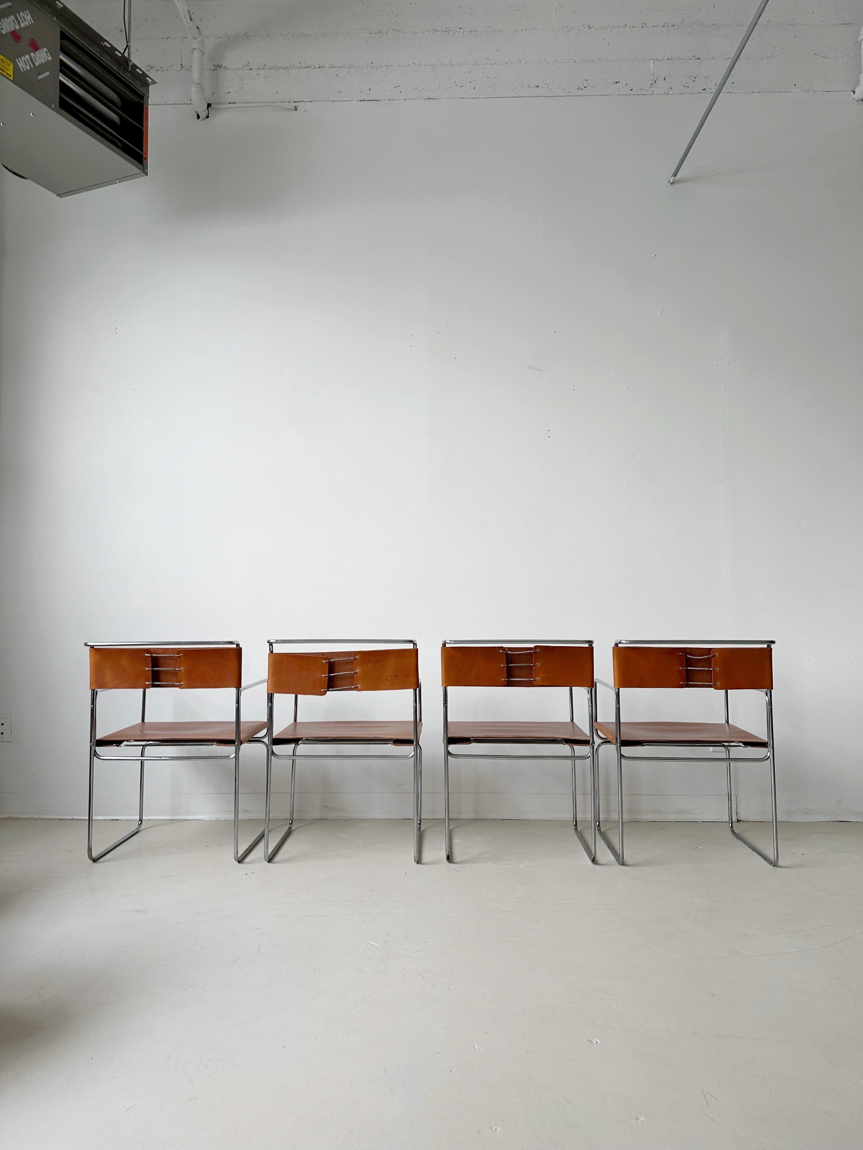 European Tan Leather Libellula Chairs by Giovanni Carini for Planula, 70's