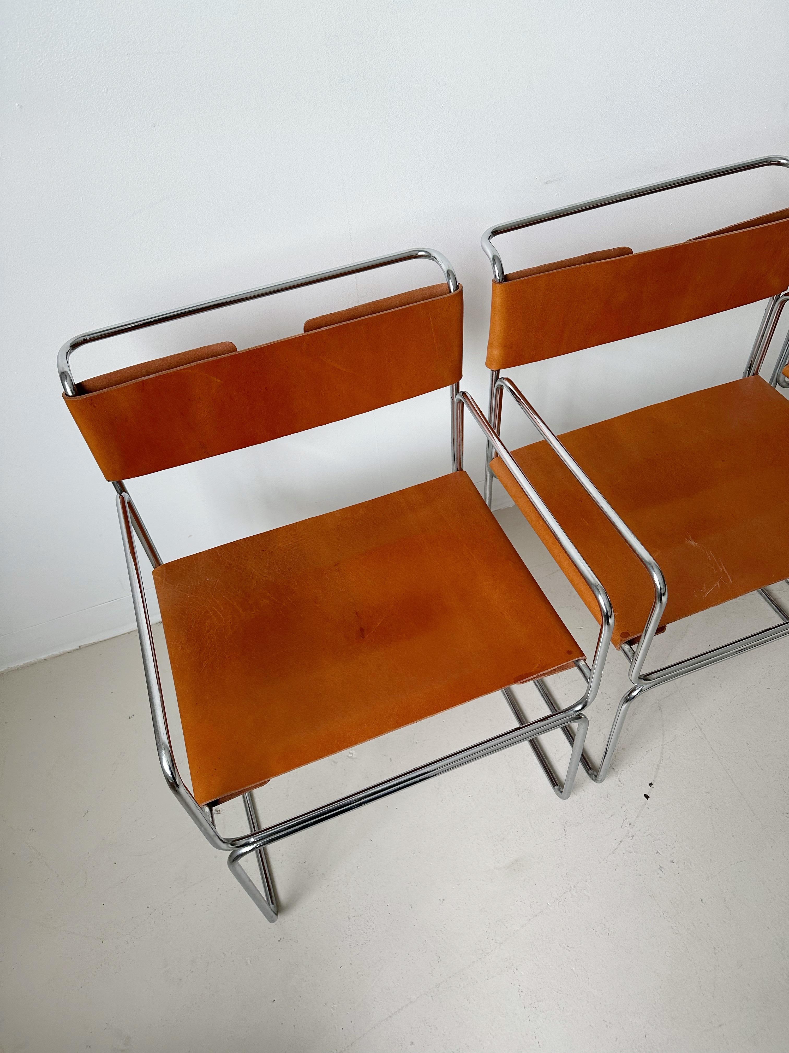 Tan Leather Libellula Chairs by Giovanni Carini for Planula, 70's In Good Condition For Sale In Outremont, QC