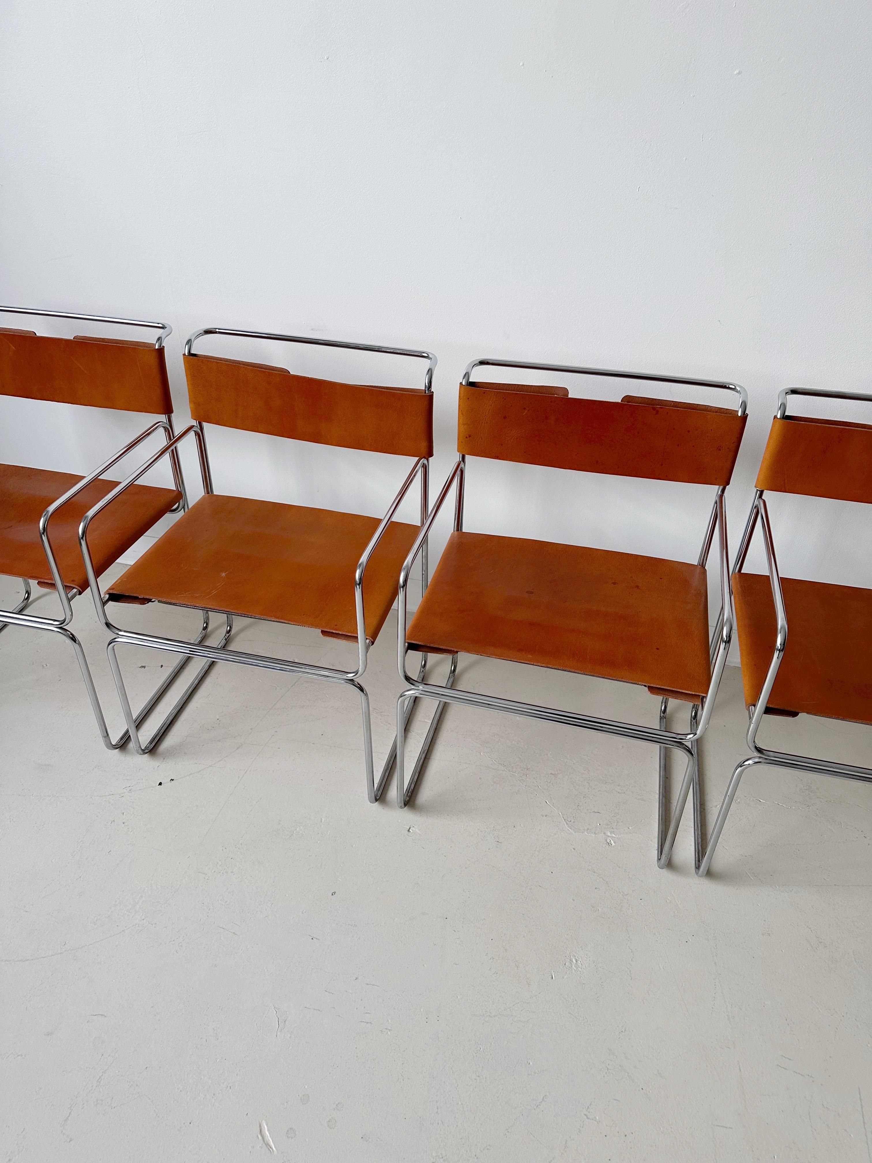 Late 20th Century Tan Leather Libellula Chairs by Giovanni Carini for Planula, 70's For Sale