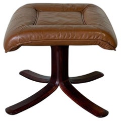 Tan Leather Lounge Ottoman Mid-Century Modern 1970s