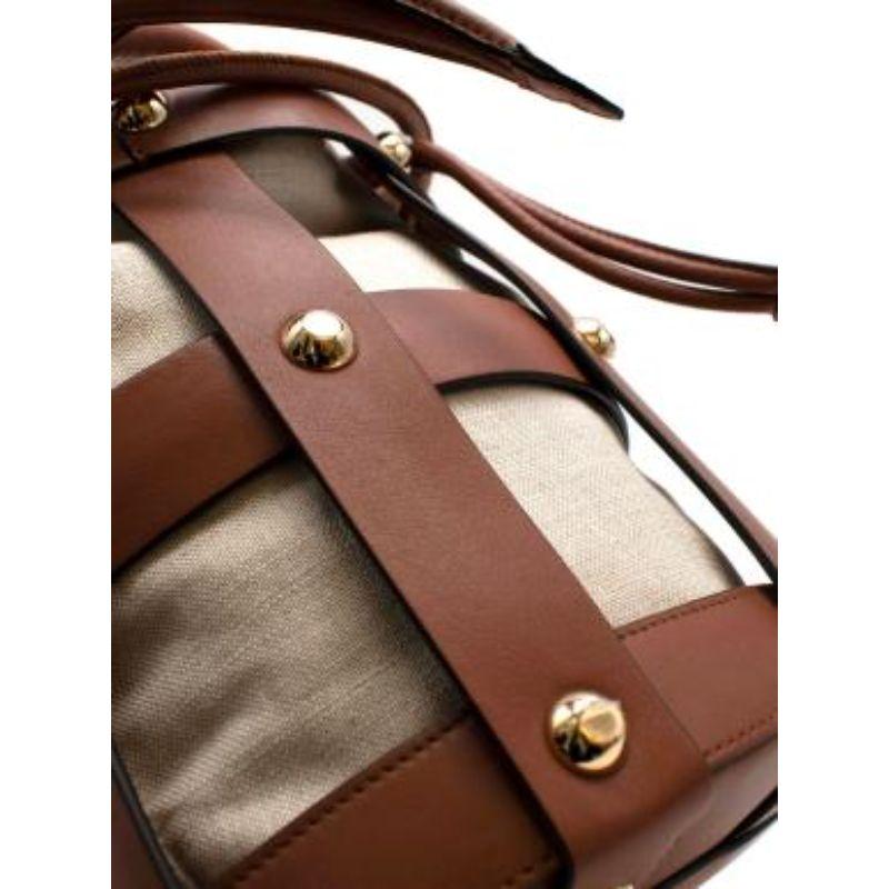 Tan leather & natural canvas Cage bucket bag For Sale 1