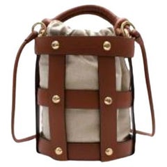 Sac seau en cuir et toile naturelle Cage