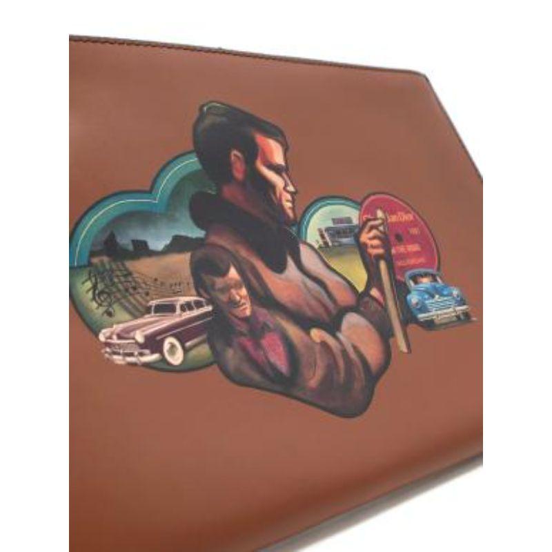 Tan Leather On the Road Painted Pouch In Good Condition For Sale In London, GB