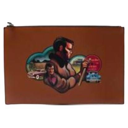 Tan Leather On the Road Painted Pouch For Sale
