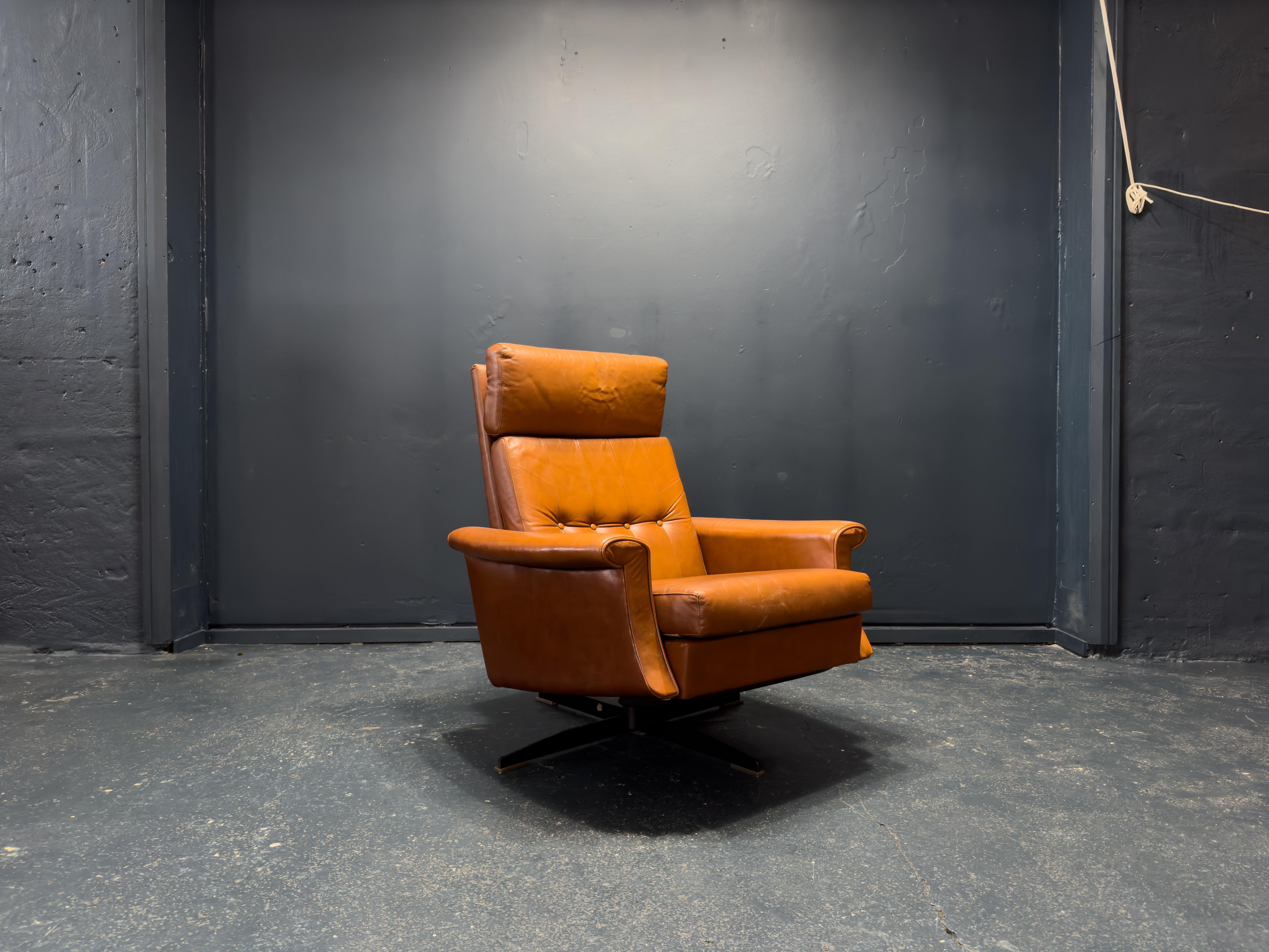 Danish Tan Leather Reclining Chair