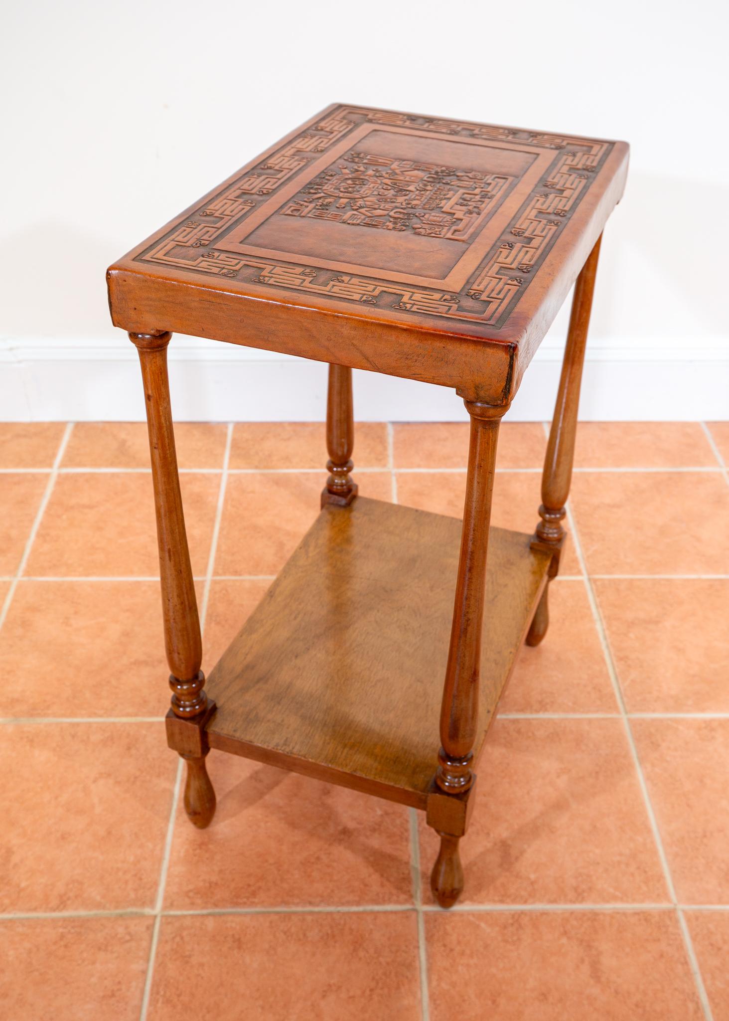 Tavolino in pelle Tan 1960 Perù goffrato Mid Century Geometrico Viracocha in vendita 10
