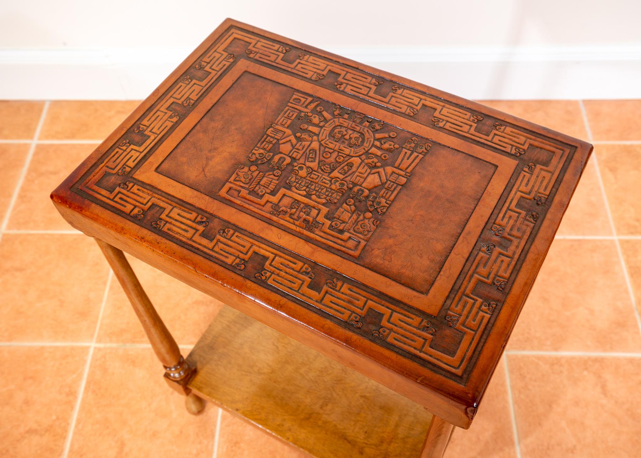 Tavolino in pelle Tan 1960 Perù goffrato Mid Century Geometrico Viracocha in vendita 11