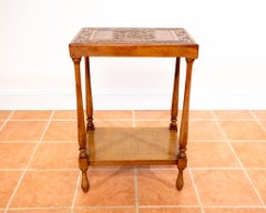 Tan Leather Side Table 1960s Peruvian Embossed Mid Century Geometric Viracocha