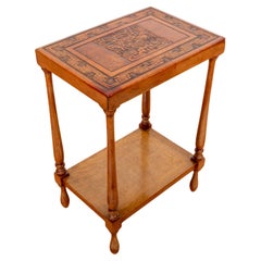 Tan Leather Side Table 1960s Peruvian Embossed Mid Century Geometric Viracocha