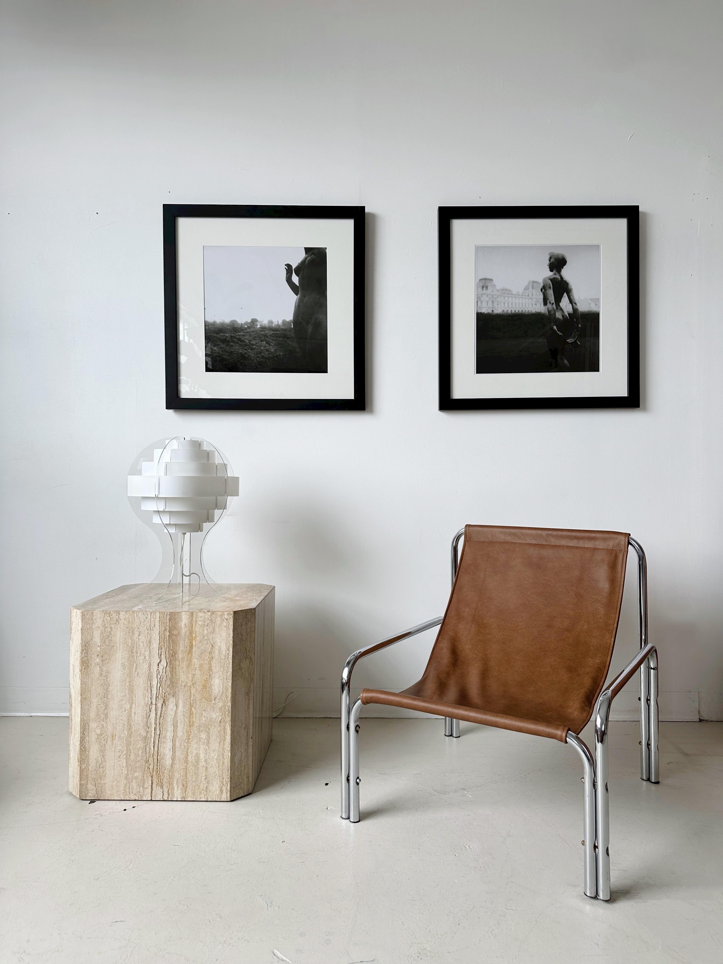 Tan Leather Sling Chair with Tubular Chrome Frame 4