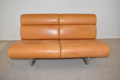 Sofá de piel tostada de Richard Schultz para Knoll