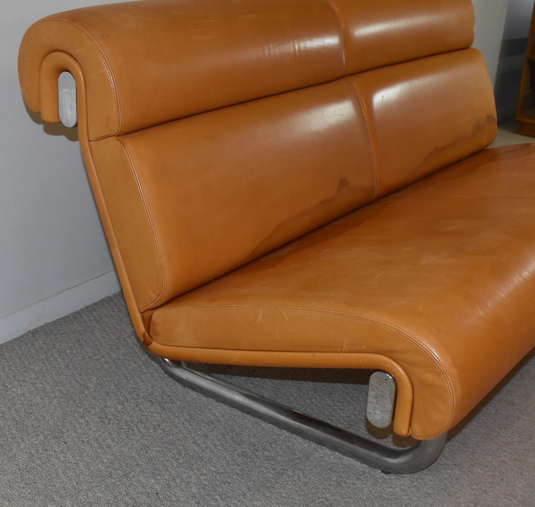Mid-Century Modern Tan Leather Sofa by Richard Schultz for Knoll For Sale
