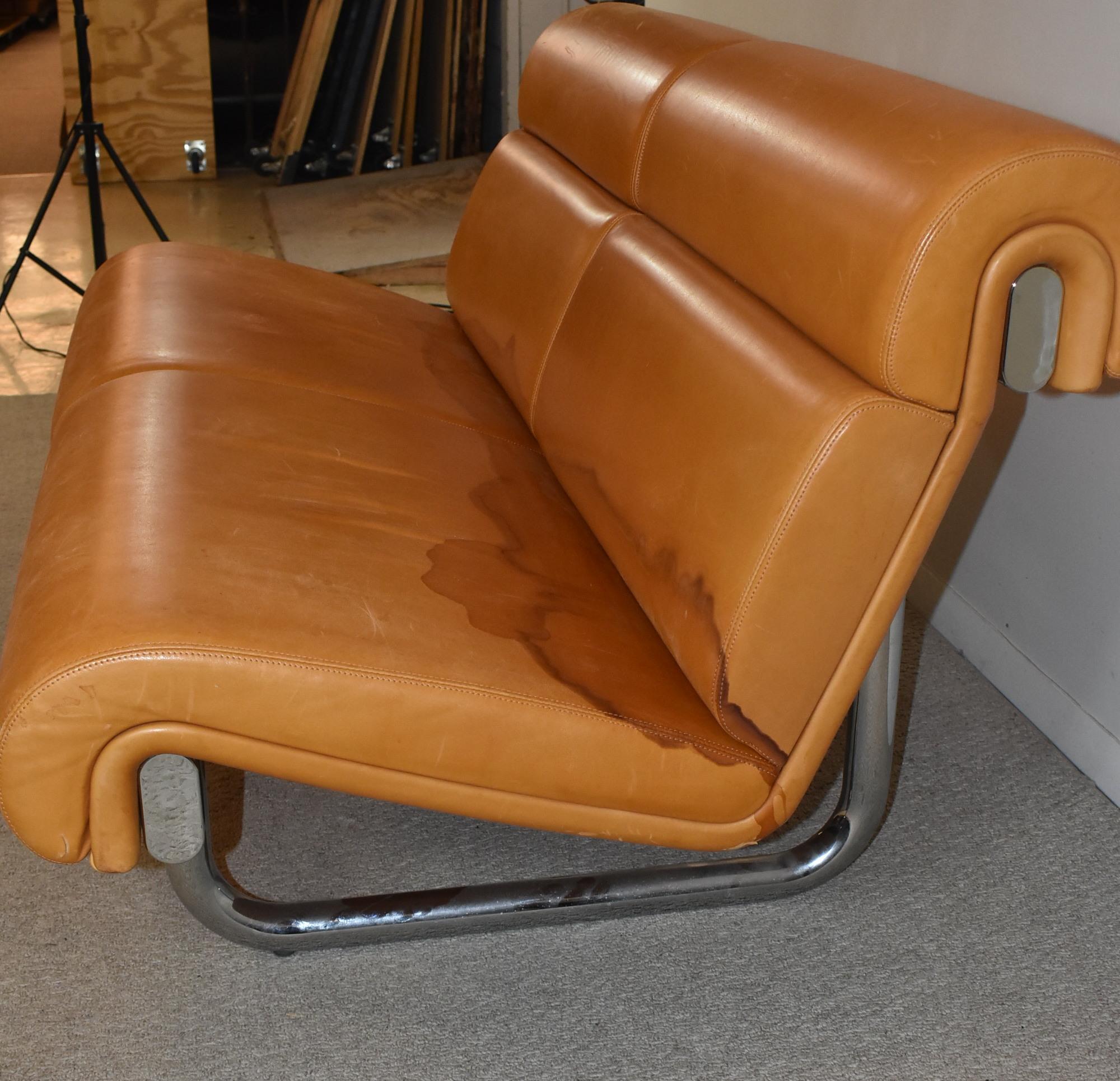 Braunes Sofa aus braunem Leder von Richard Schultz für Knoll (Stahl) im Angebot