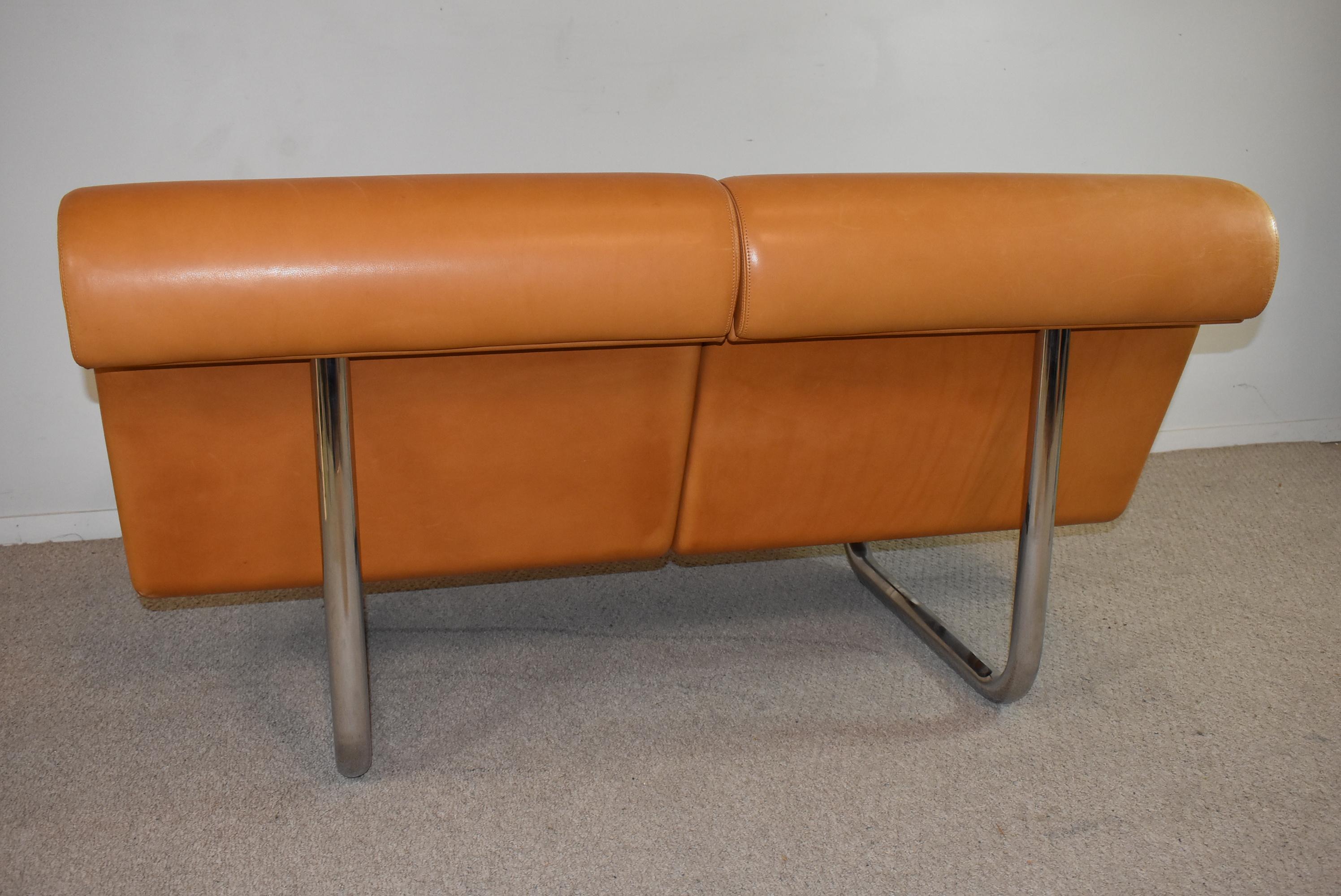 Tan Leather Sofa by Richard Schultz for Knoll For Sale 1