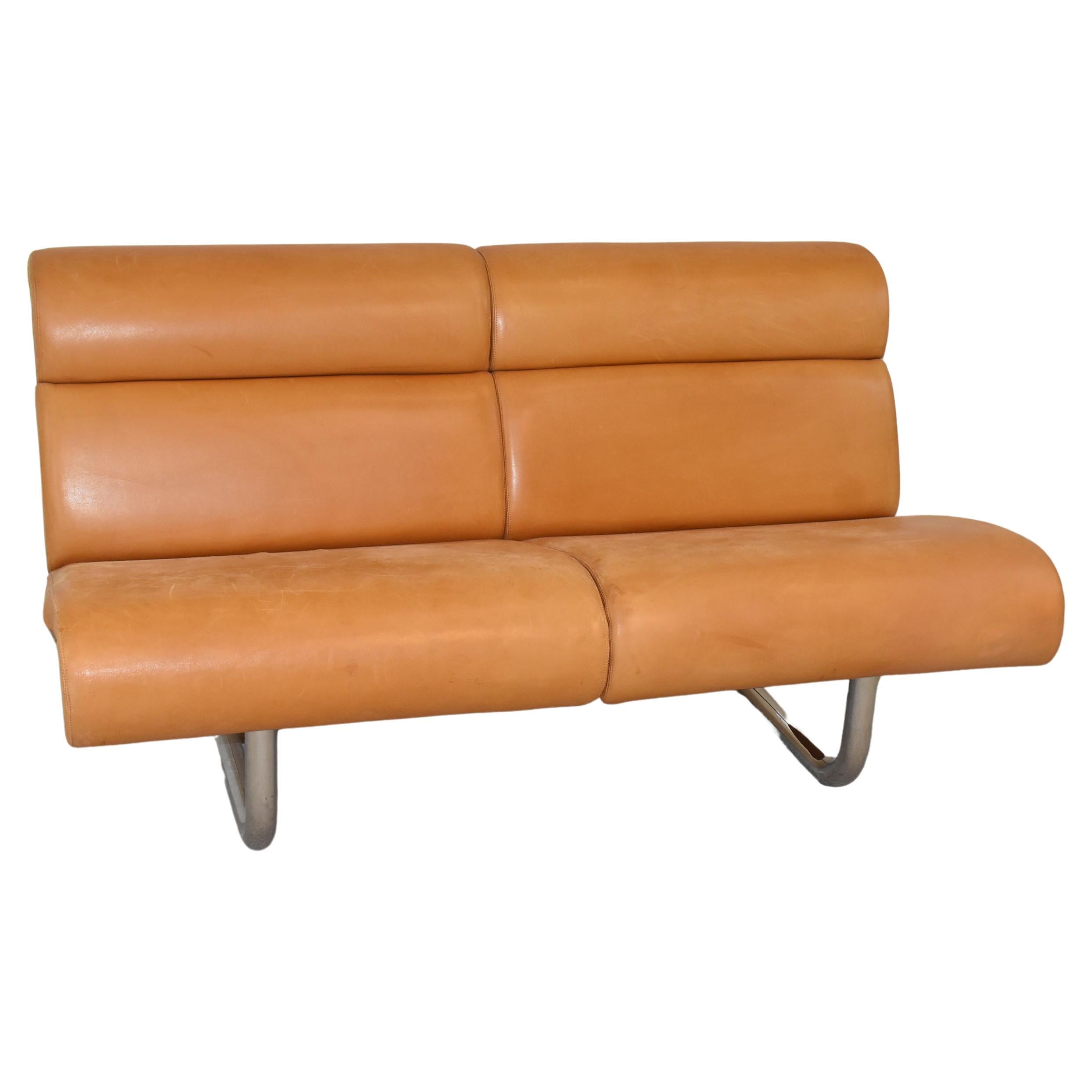 Tan Leather Sofa by Richard Schultz for Knoll For Sale