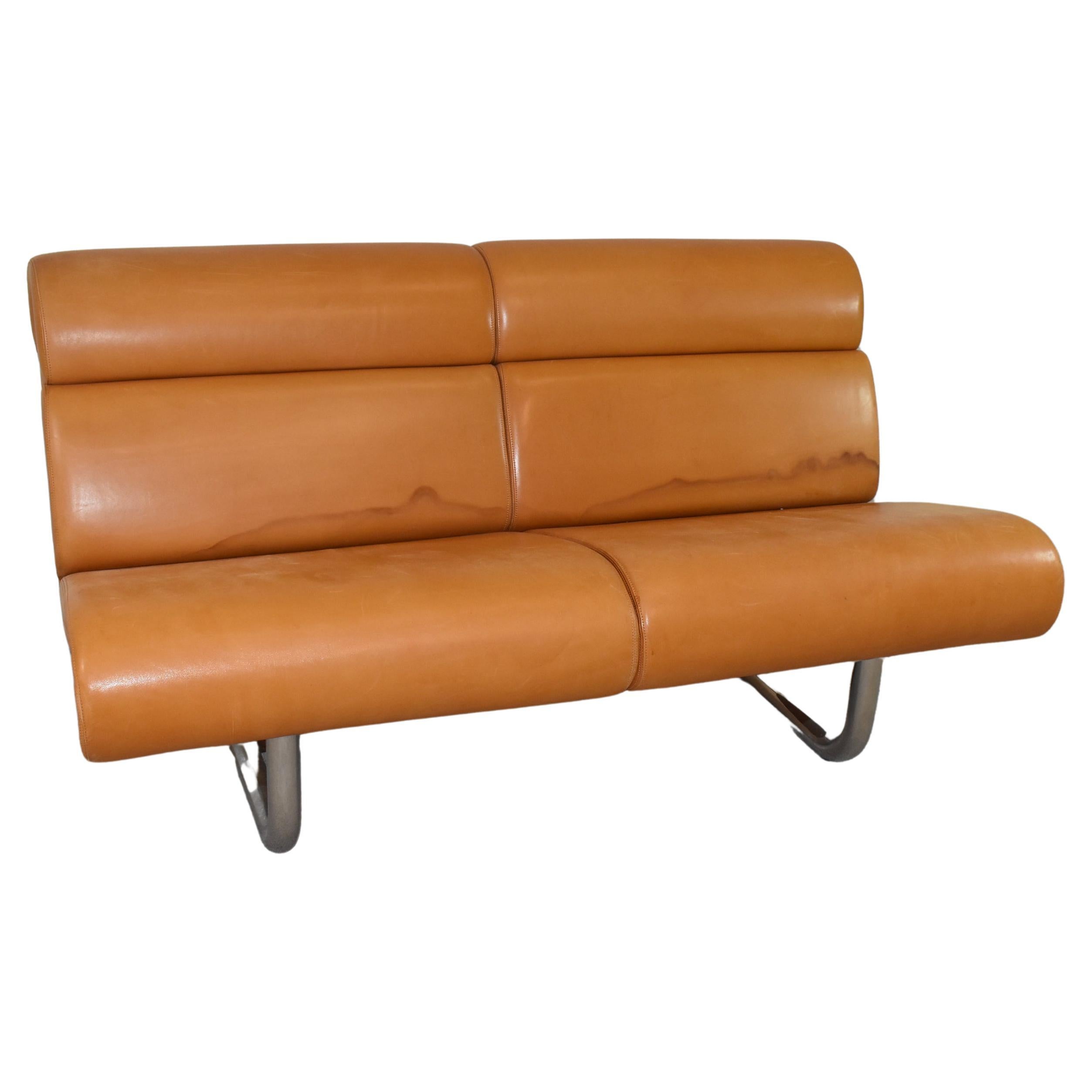 Braunes Sofa aus braunem Leder von Richard Schultz für Knoll im Angebot