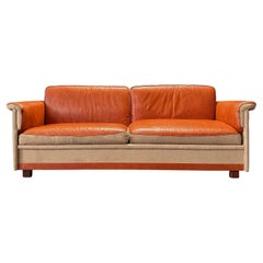 Tan Leather Sofa with Canvas Upholstery Used Tan Leather Sofa with Canvas Upholstery