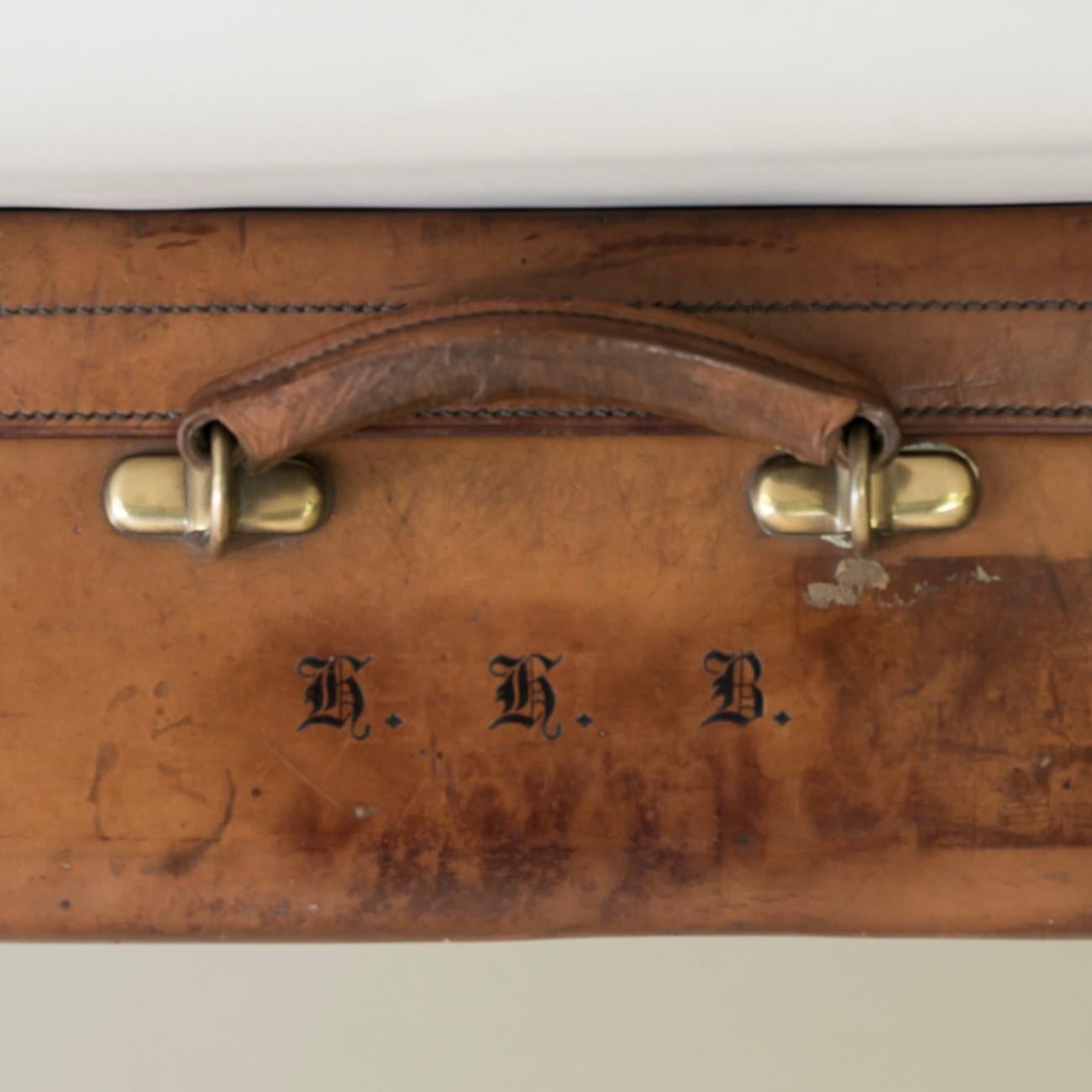 Tan Leather Suitcase, circa 1900. 4