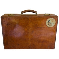 Antique Tan Leather Suitcase, circa 1900.