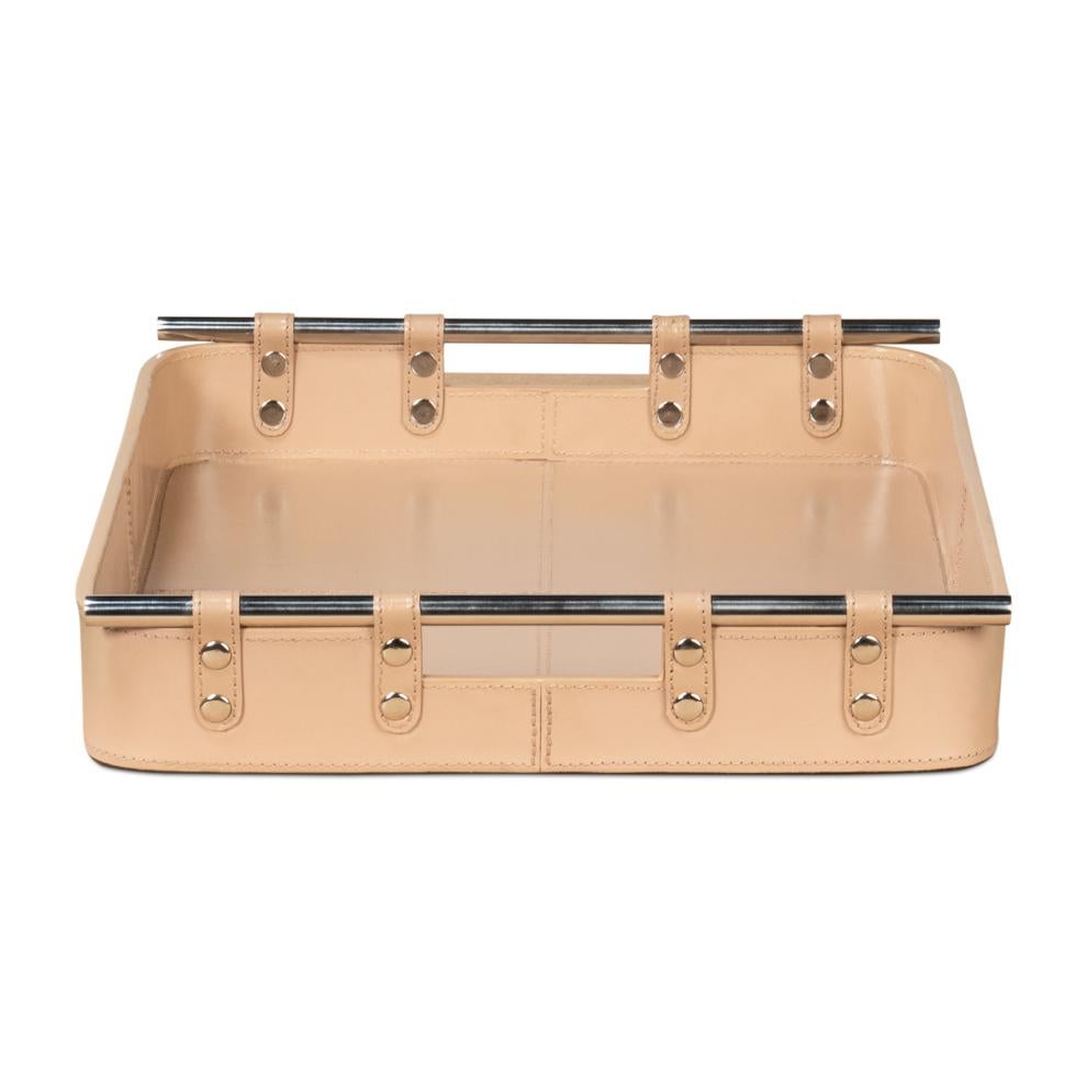 Asian Tan Leather Tray For Sale