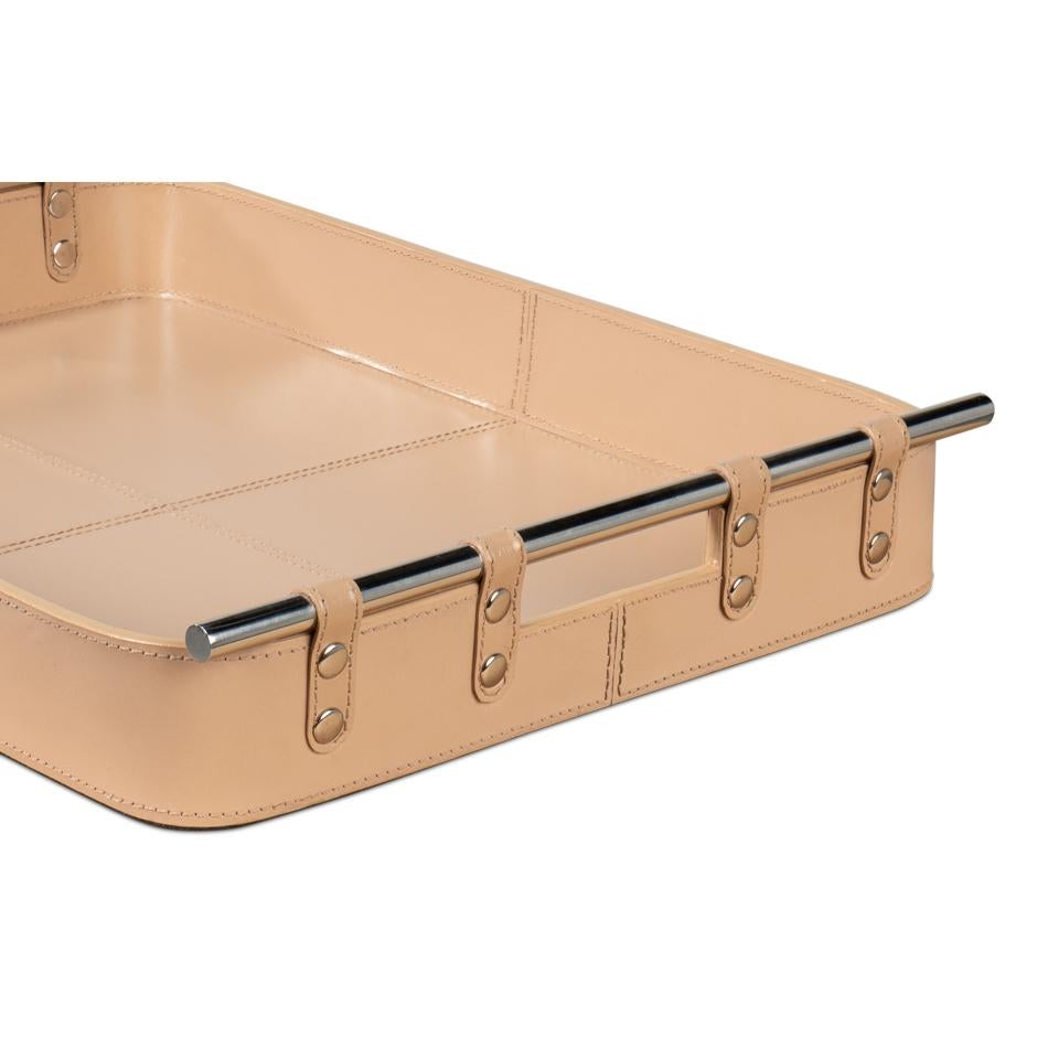 Contemporary Tan Leather Tray For Sale