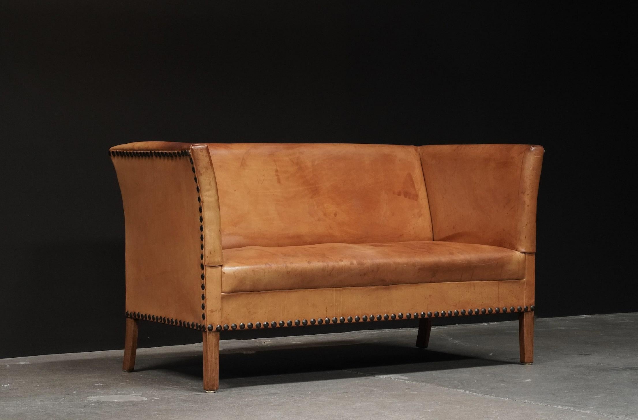 French Tan Leather Two Seater     