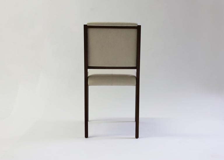 Tan Leather Upholstered Side Chair with Saddle Stitch Detail and Wood